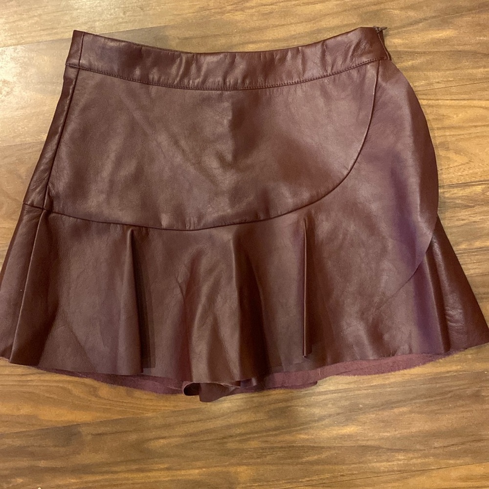 Burgundy leather ruffle skirt